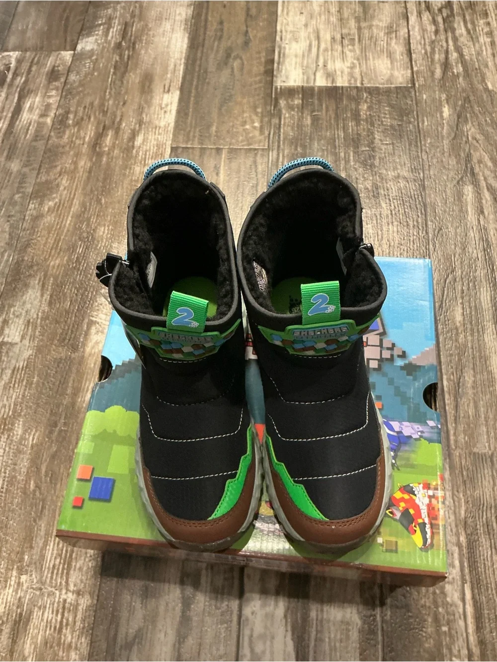 Skechers Kids Black, Green & Brown Hex-Accent Rain/Winter Boots Size 1